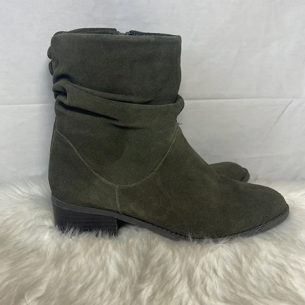 Aldo Olive Green‎ Suede Side Zip Ruched Booties Sz 8